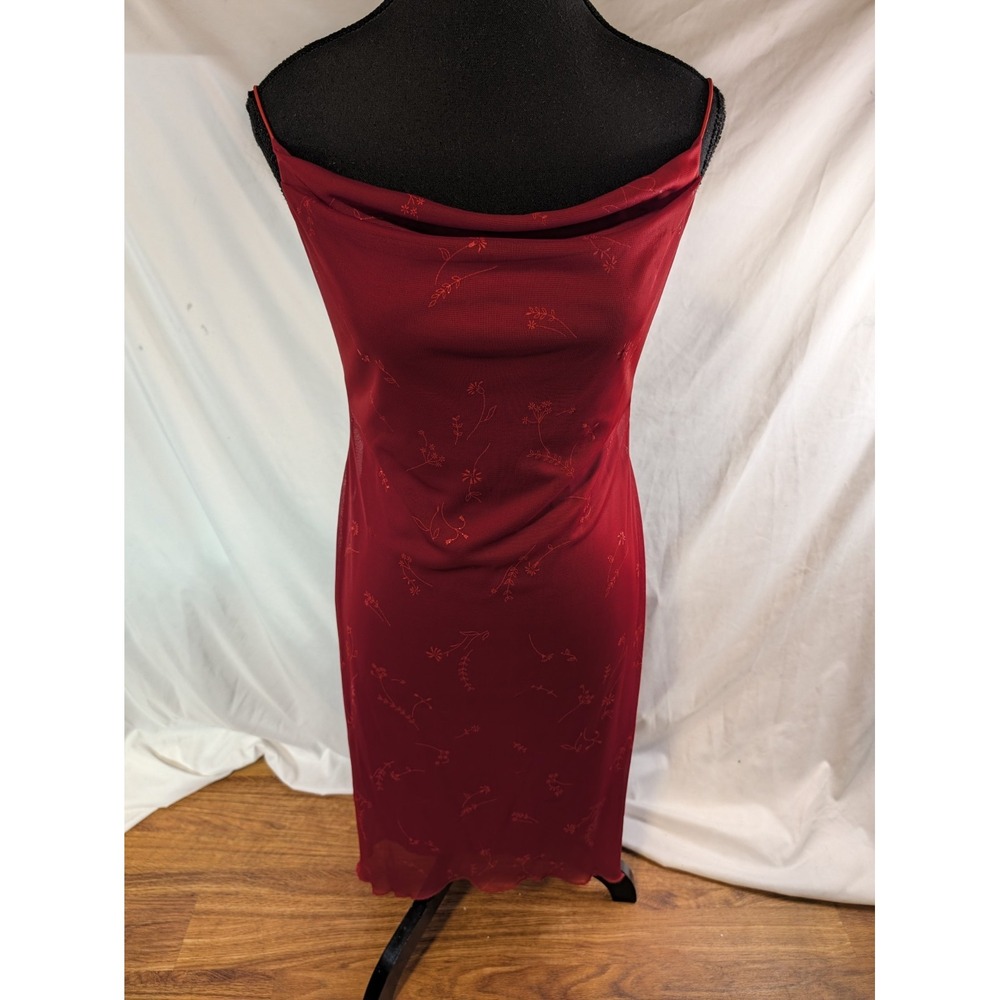 Vtg Y2K City Triangles Brown Red floral asymmetric mesh slip dress S Whimigoth